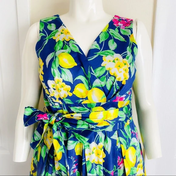 PLUS Lemon Belted Pleated cotton Dress - 14 - Picture 4 of 14